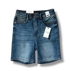 New Judy Blue Medium Blue Double Button Control Top Denim Jean Shorts Size Small